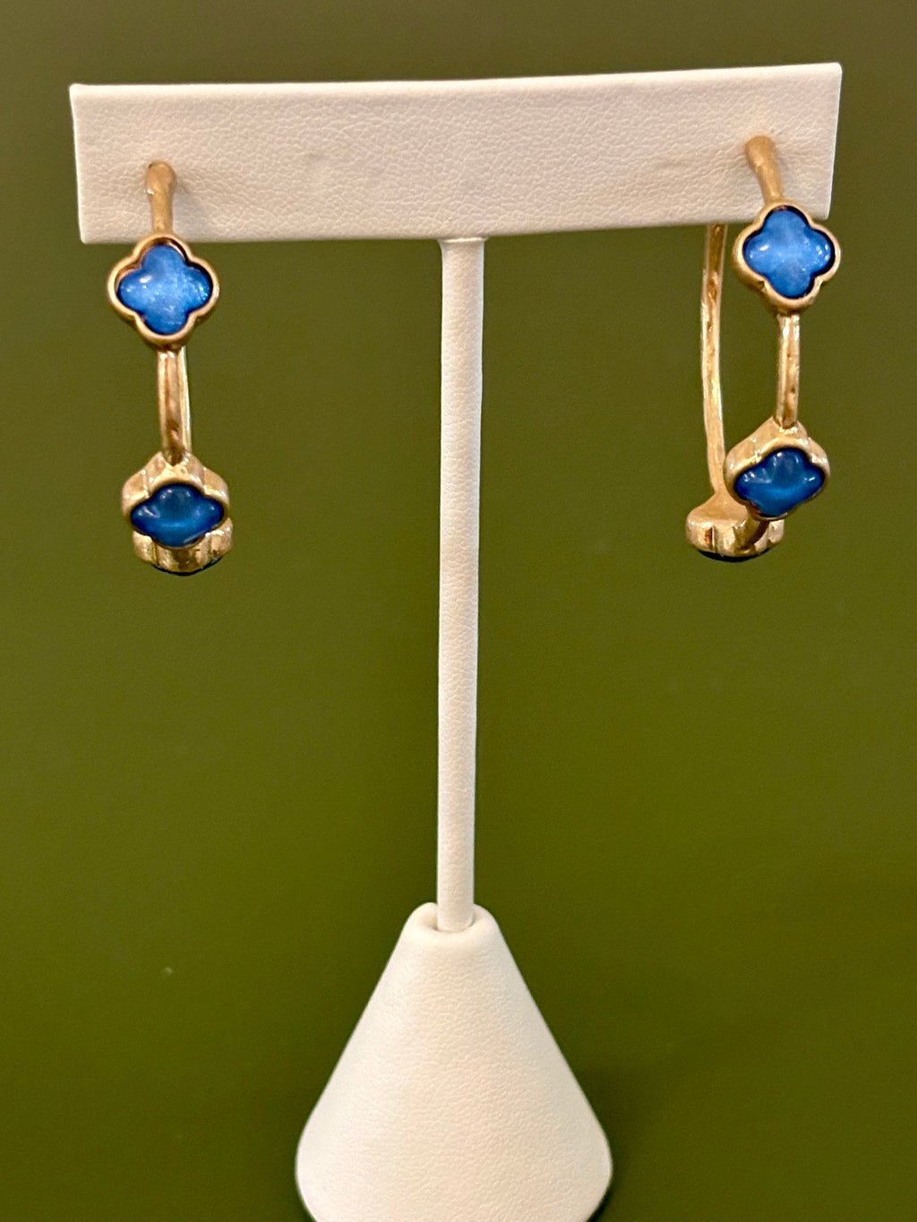 Quatrefoil Stone Hoop Blue and Gold Earrings