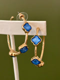 Quatrefoil Stone Hoop Blue and Gold Earrings