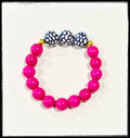 Pink Turquoise Gemstone & Chinoiserie Bead Stretch Bracelet