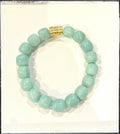 Gemstone Bead Stretch Bracelet Green Jade Brass Stacking
