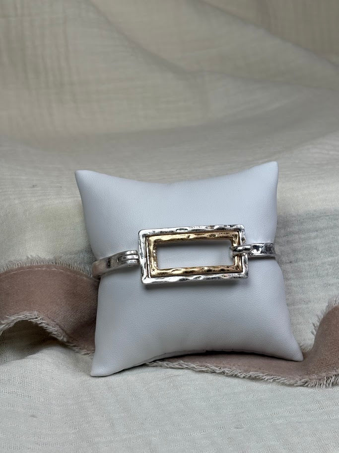 Hammered Silver with Gold Rectangle Bracelet