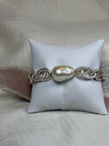 Silver Link Chain Stretchy Bracelet with Pearl