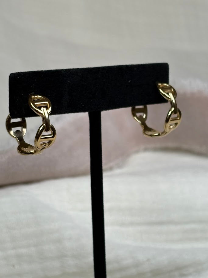 Anchor Link Earrings - Gold Hoops
