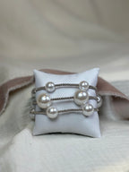 Chunky pearl and silver bead stretch bracelet set