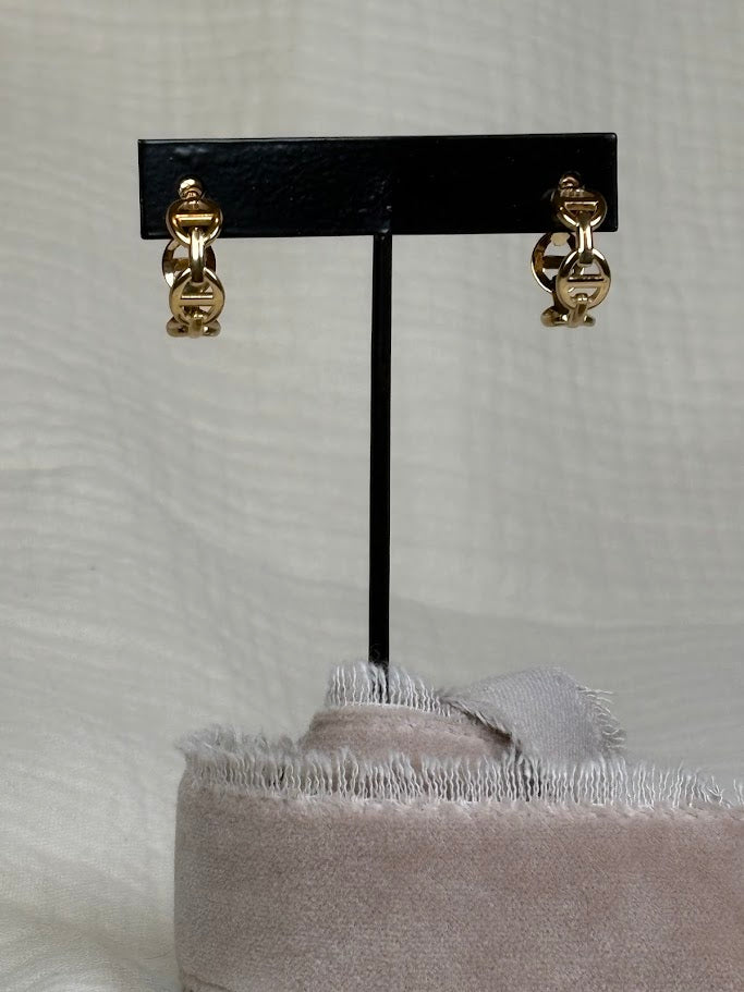 Anchor Link Earrings - Gold Hoops