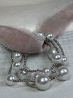 Chunky pearl and silver bead stretch bracelet set