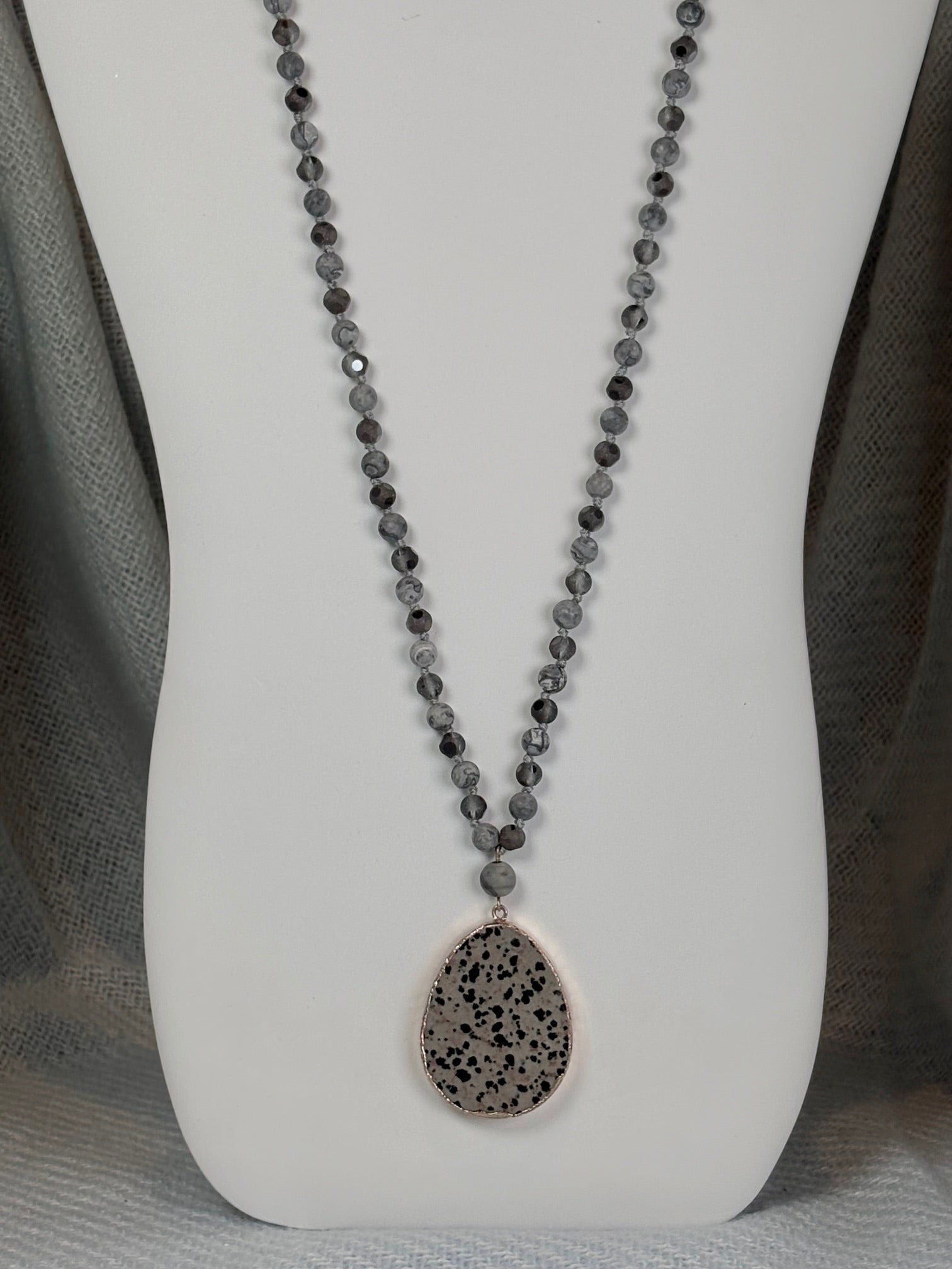 Dalmation Pendant with Stone Bead Necklace