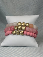 Tri-heart Pink Stretchy Bracelet Set