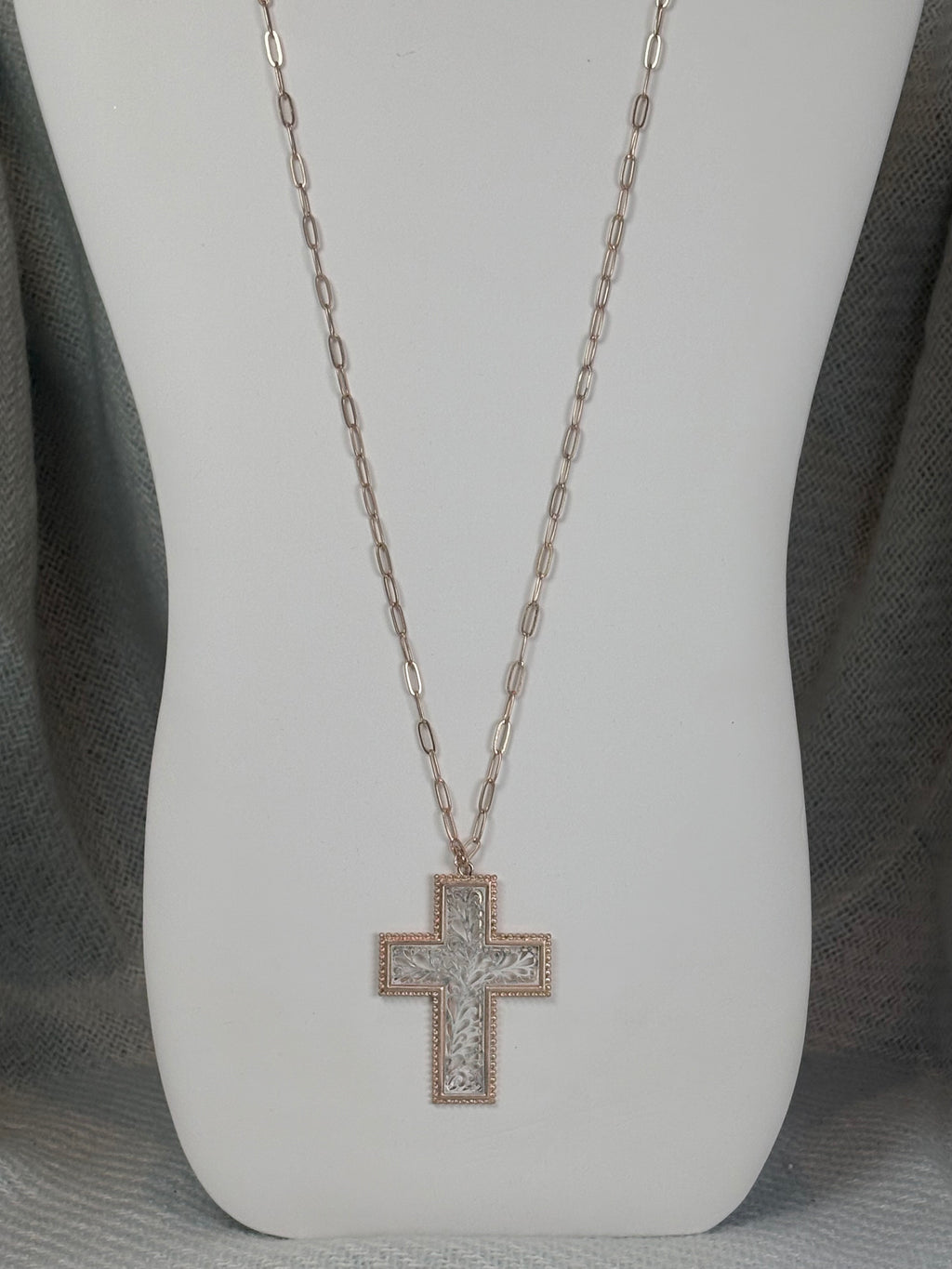 Gold with Silver Filagree Cross Necklace