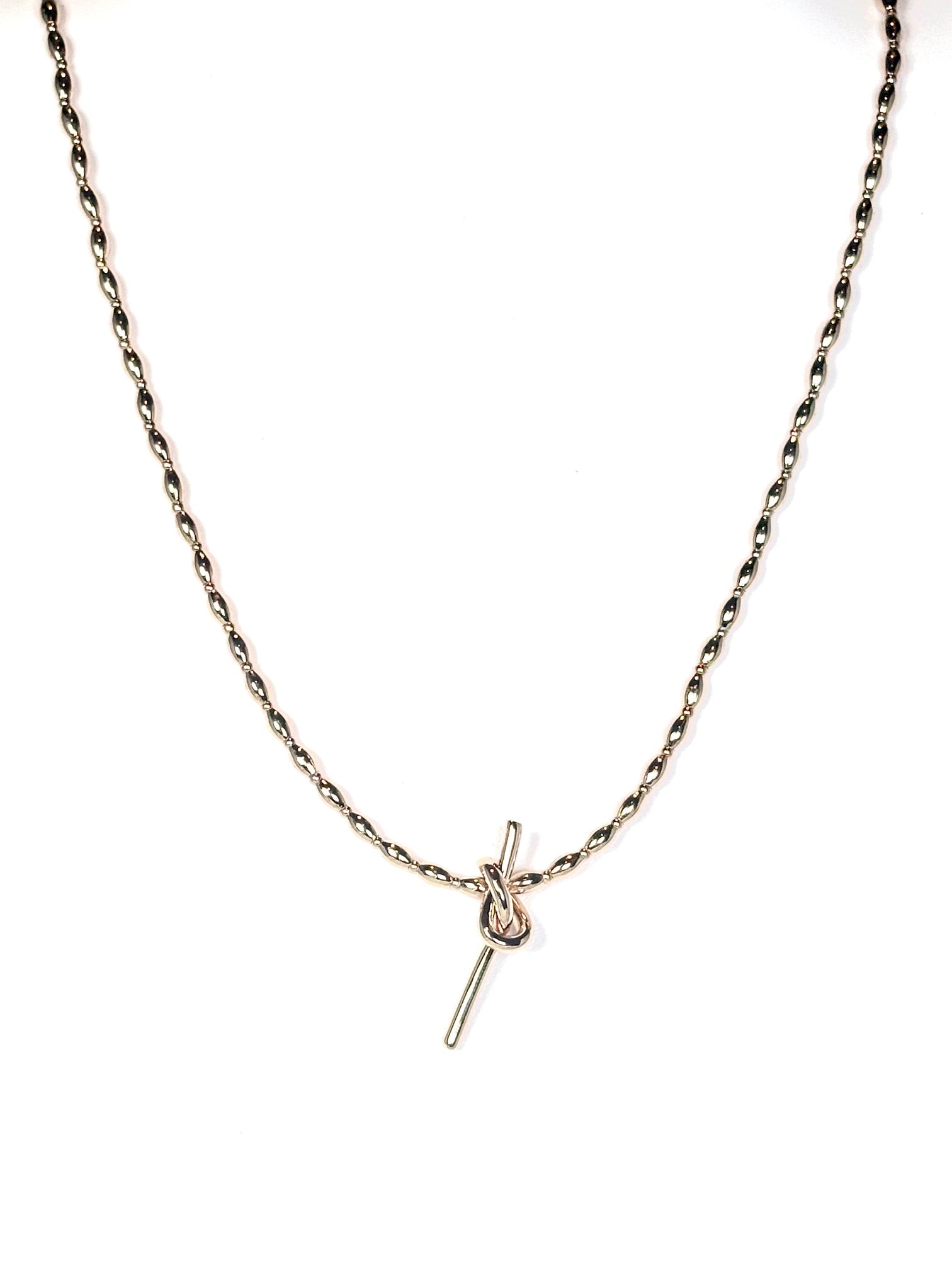 Gold Rice Beads with Gold Knot Necklace