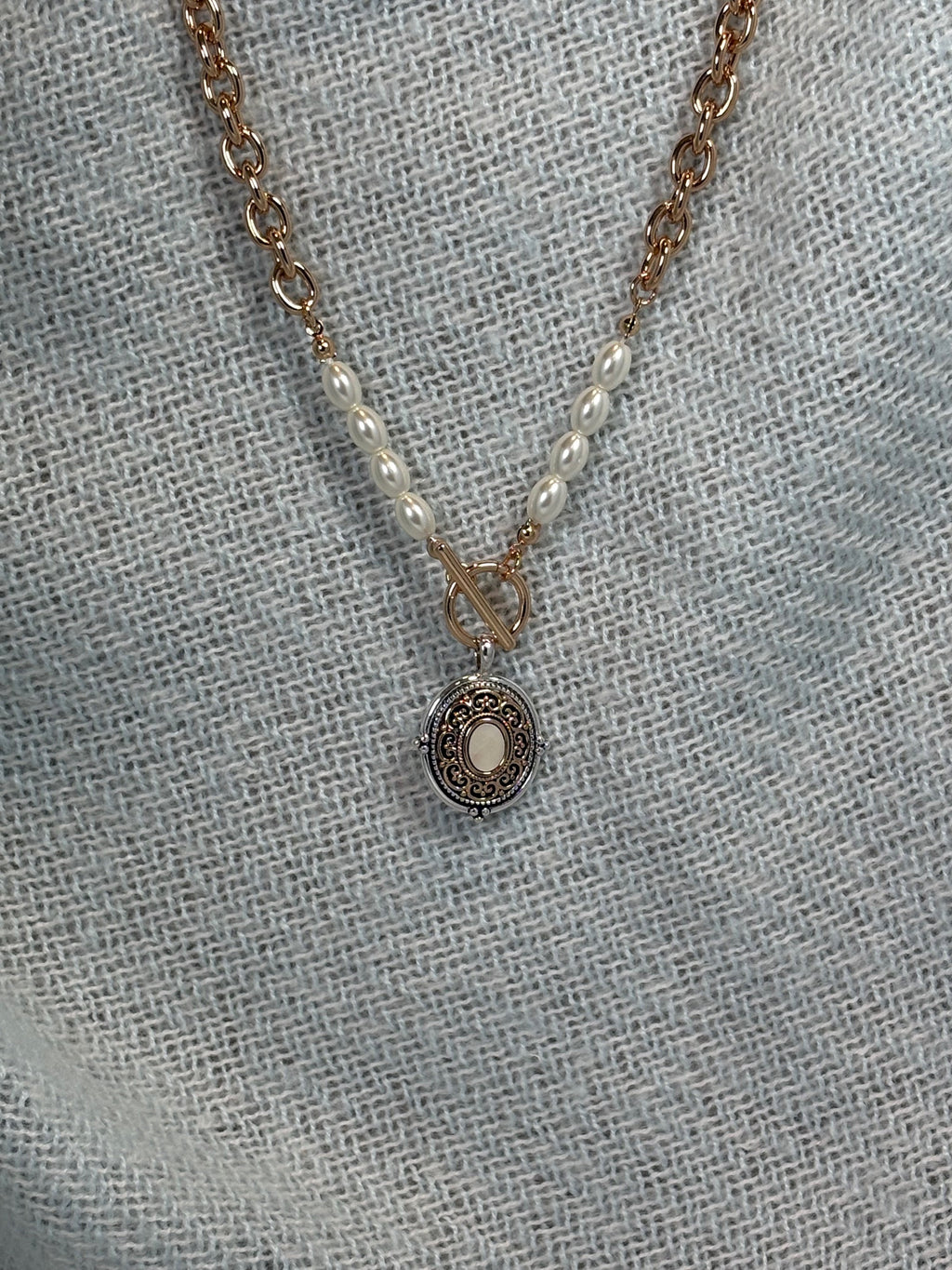 Designer Inspired Medallion with Opal and Pearl Necklace
