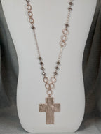 28 inch beaded necklace with hammered cross pendant