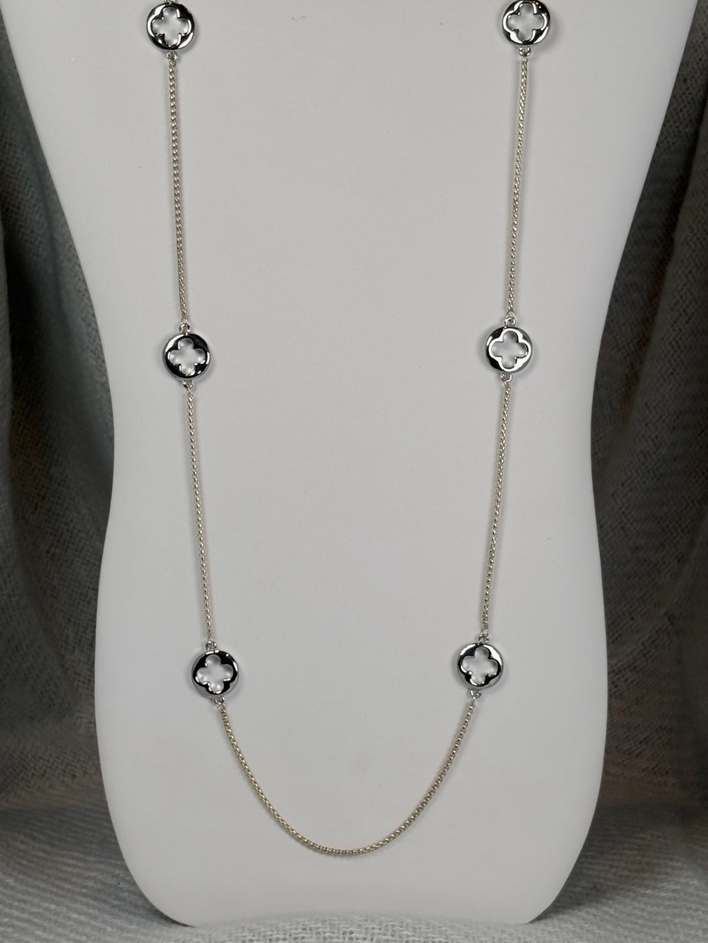 Designer Inspired Silver Clover with Gold Chain Necklace