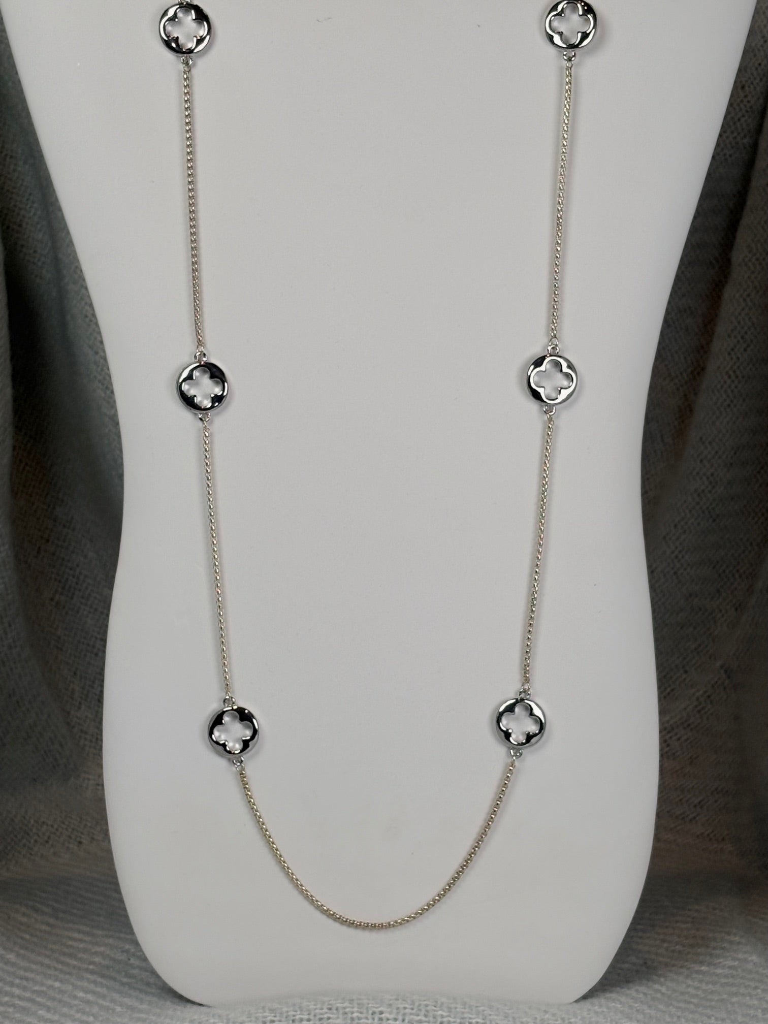 Designer Inspired Silver Clover with Gold Chain Necklace