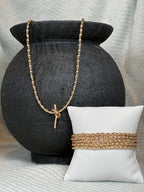Gold Rice Beads with Gold Knot Necklace