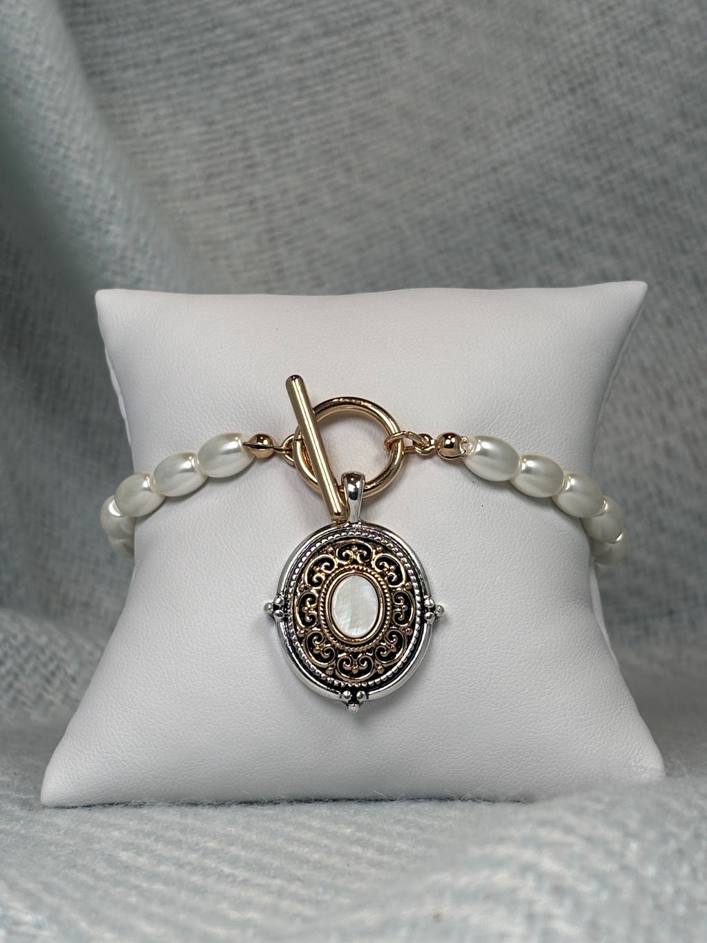 Designer Inspired Medallion with Opal and Pearl Bracelet