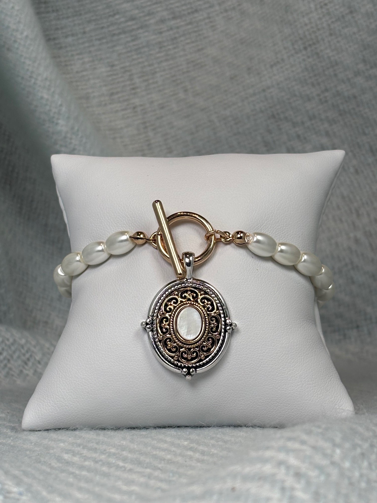 Designer Inspired Medallion with Opal and Pearl Bracelet