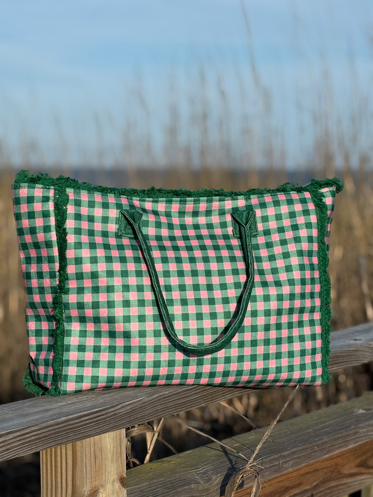 Pink and Green Gingham Tote Bag