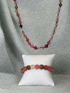 Pink and Brown Semi Precious Stone Necklace with Matching Stretch Bracelet Set
