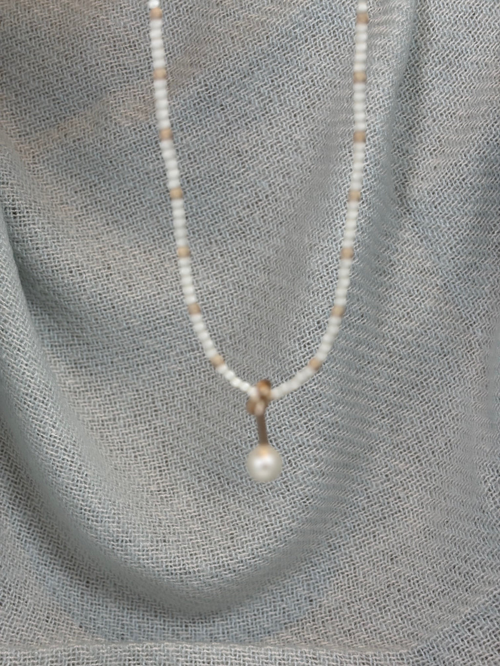 Pearl and Gold Beads Necklace with Gold Knot and Pearl Pendant