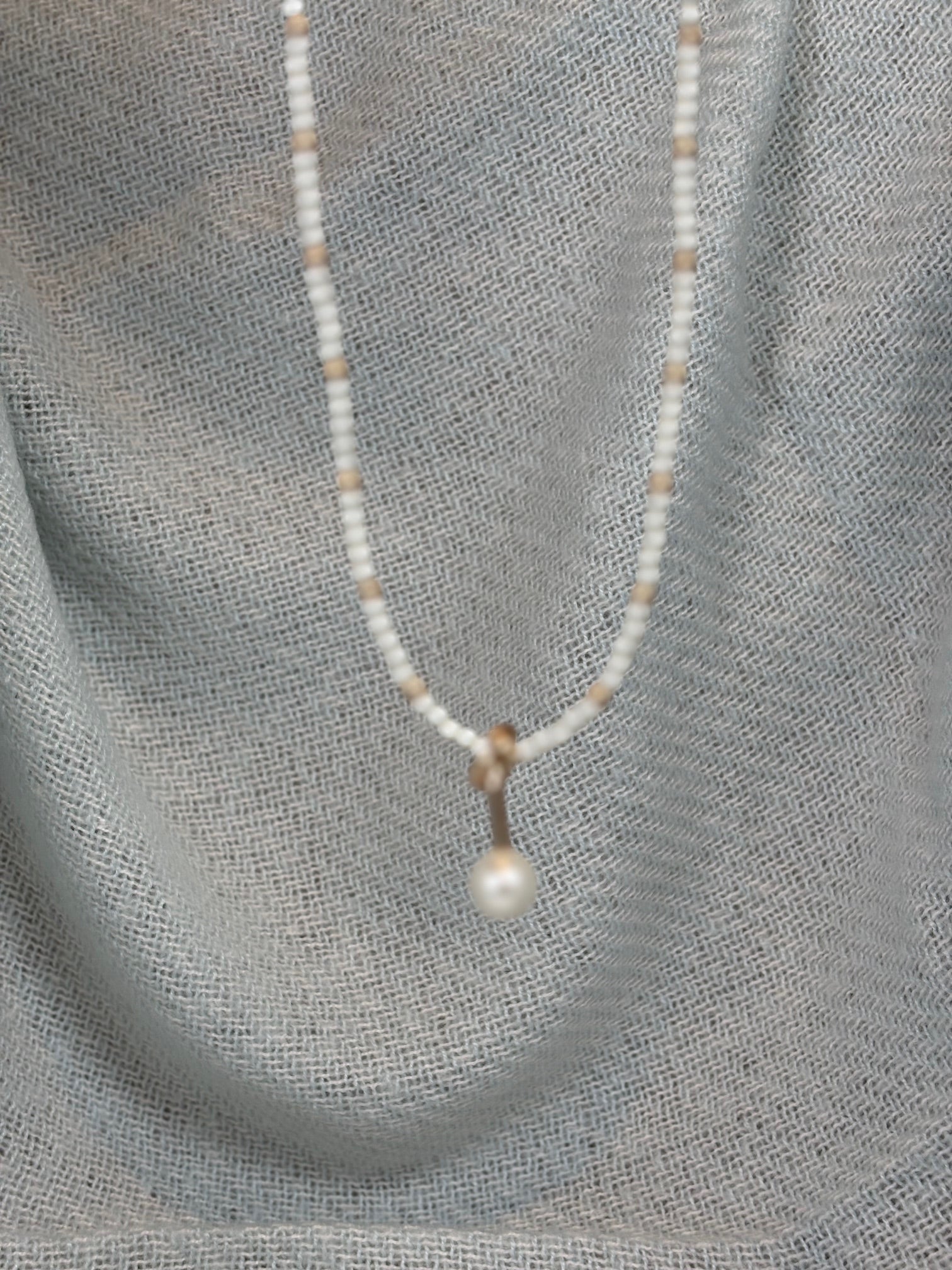 Pearl and Gold Beads Necklace with Gold Knot and Pearl Pendant