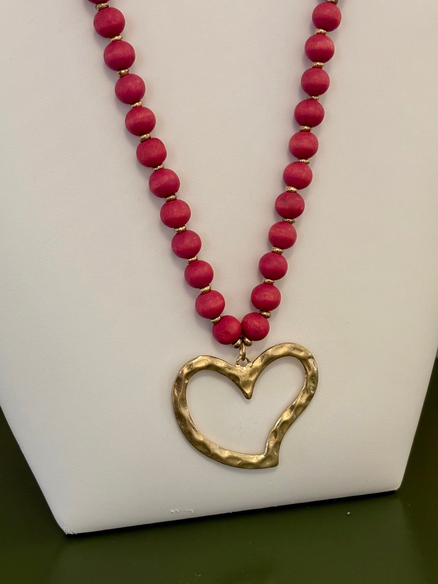 Raspberry Hammered Heart Necklace