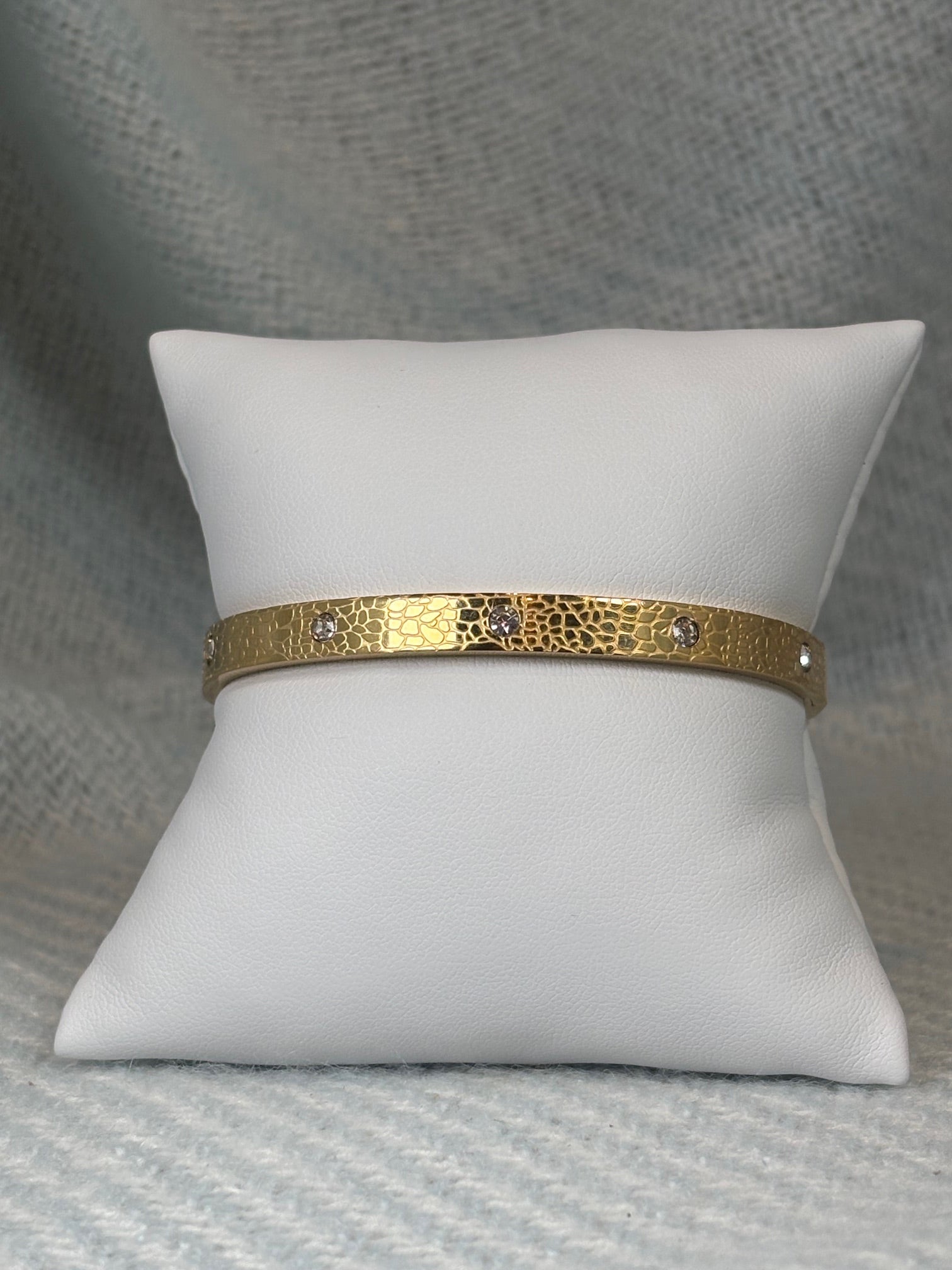 Leather Stamped Gold Hinged Bracelet