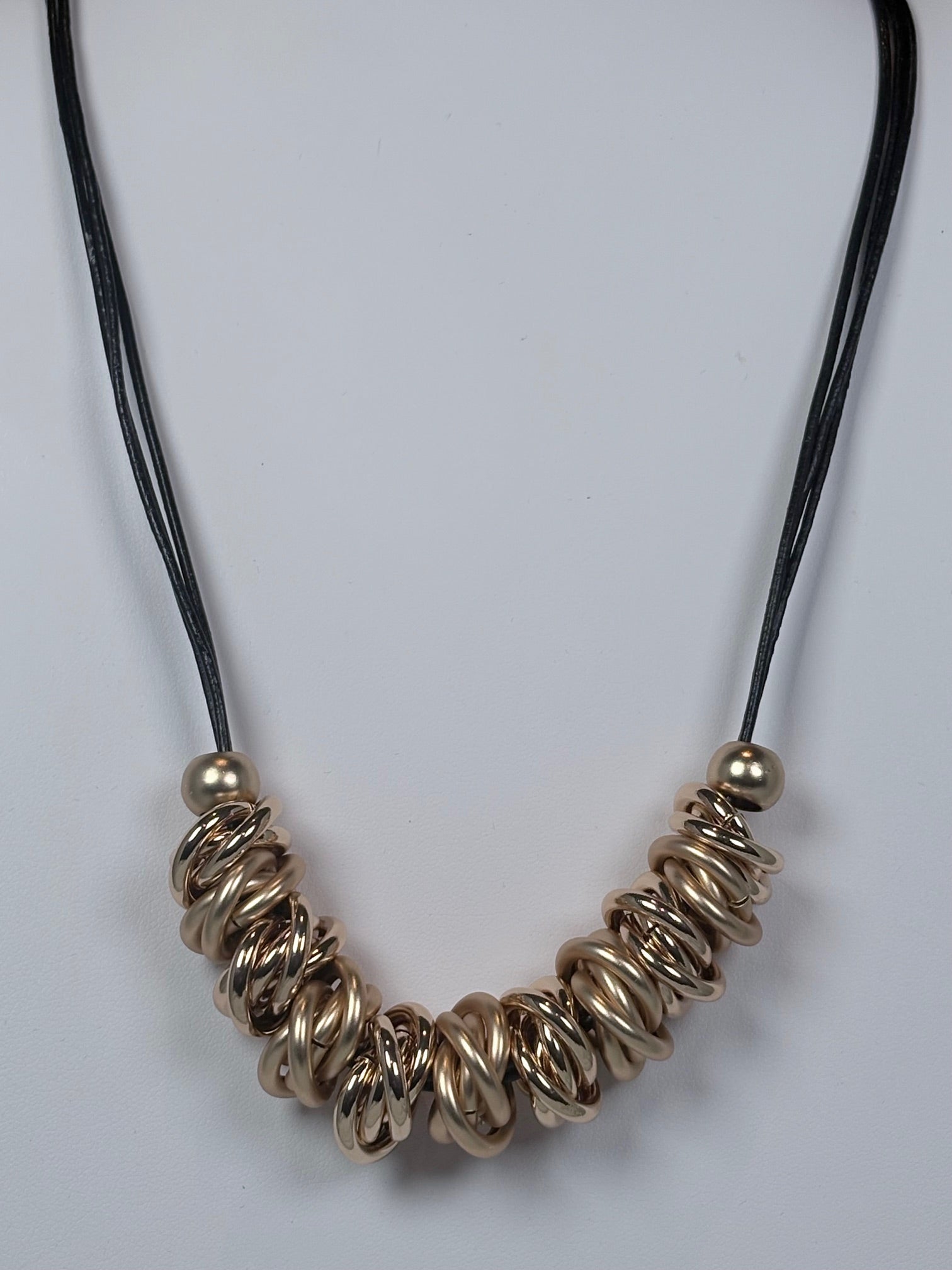 Black Cord with Gold Rings Necklace