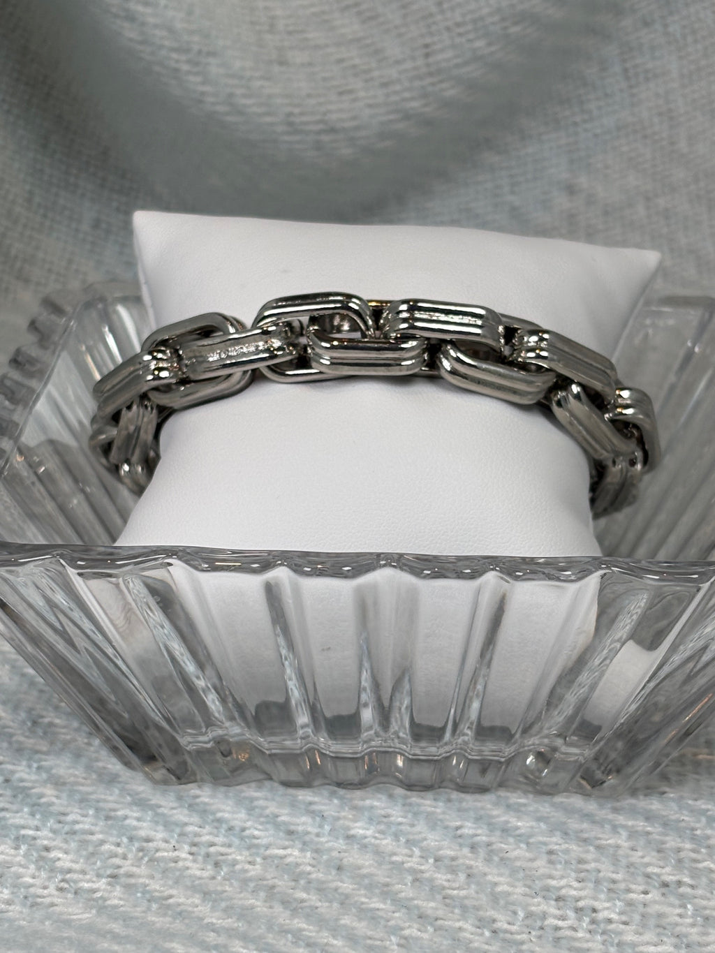Chunky chain link stretch bracelet-Silver