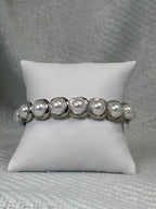 Pearl with Silver Surround Stretch Bracelet