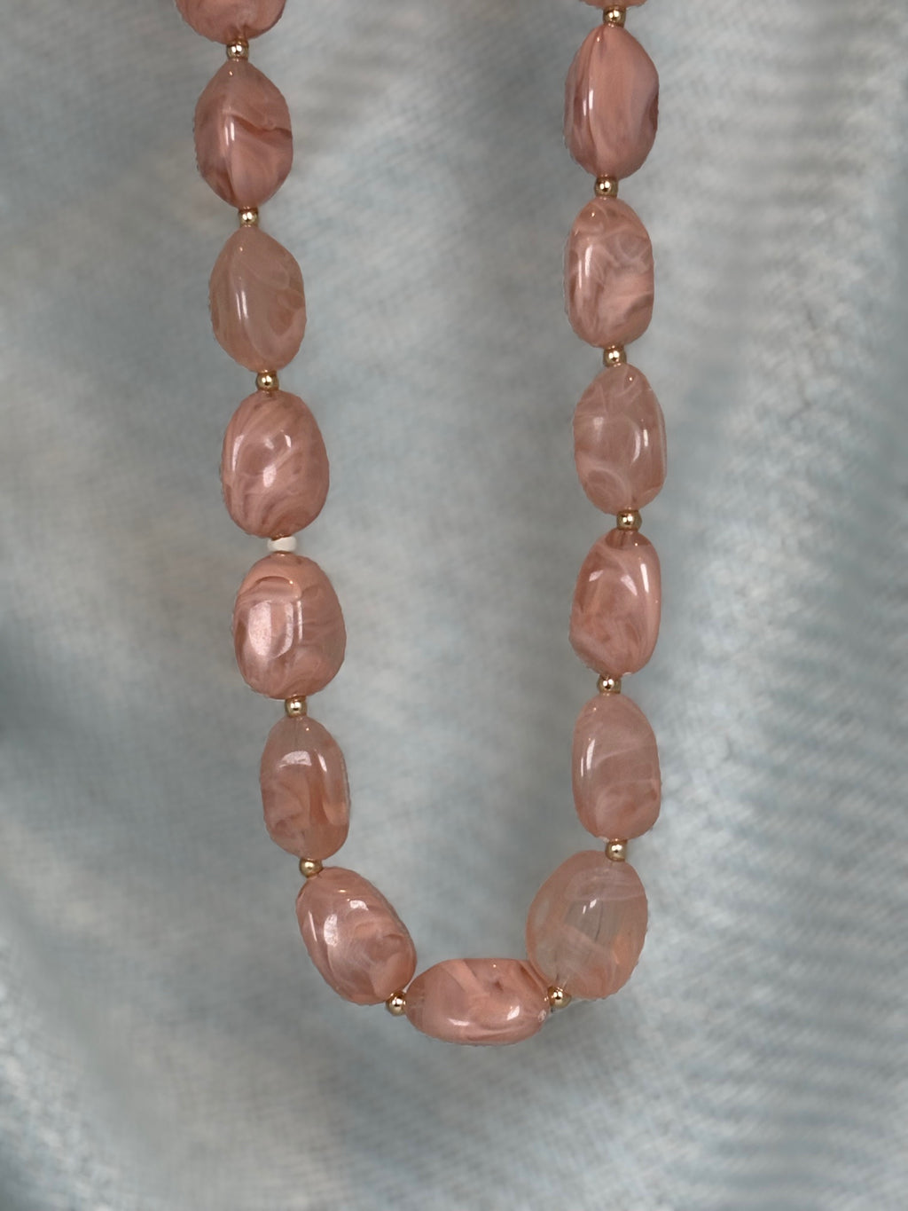 Creamy Pink Stone with Gold Beads Necklace