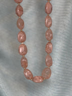 Creamy Pink Stone with Gold Beads Necklace
