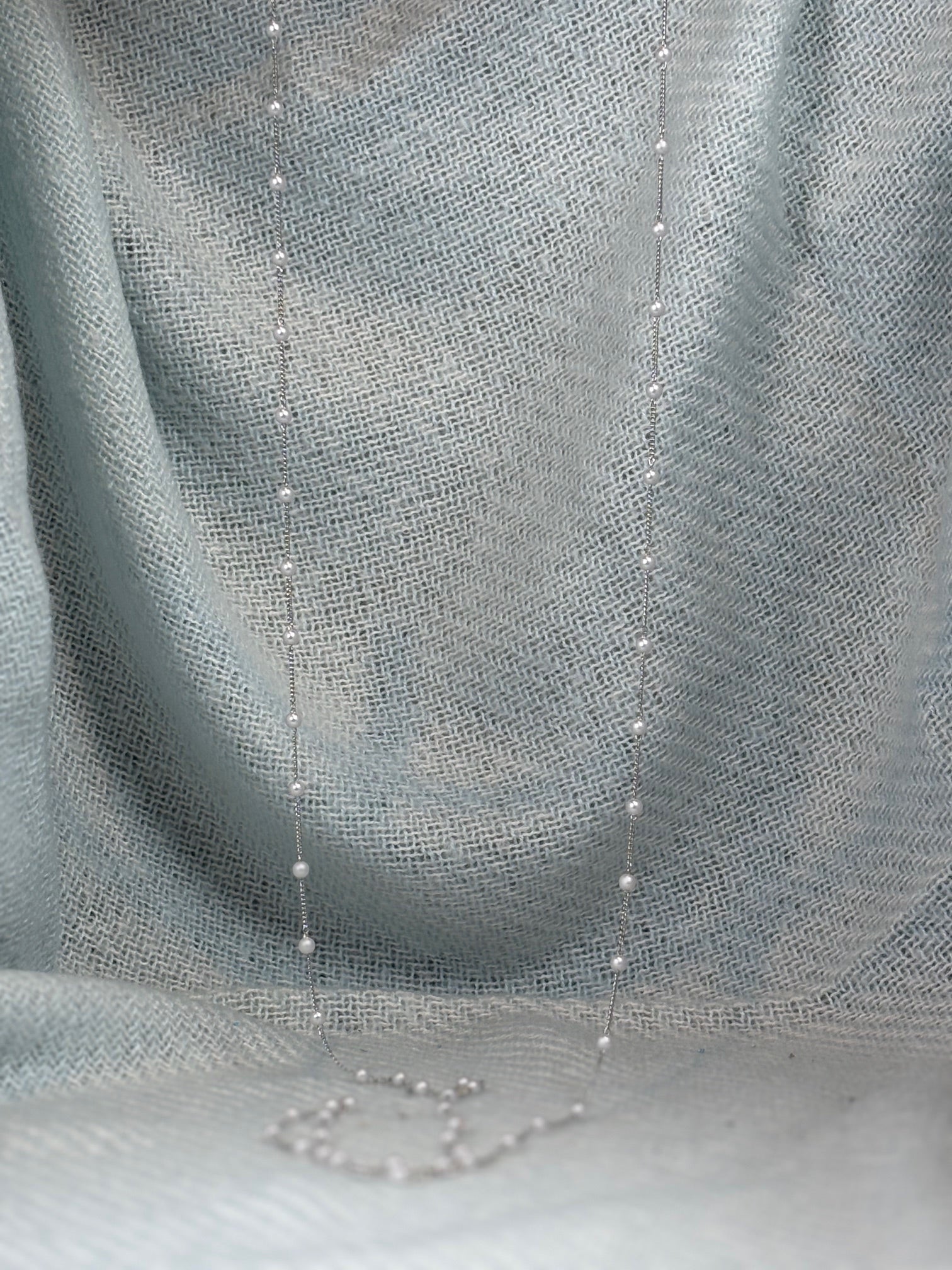 Small Pearl with Silver Chain Long Necklace