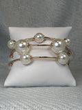 Chunky pearl and gold rod stretch bracelet set
