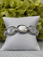 Chunky Flat Pearl and Silver Oval Stretch Bracelet