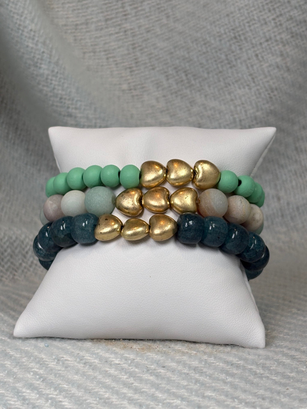 Tri-heart Green Stretchy Bracelet Set