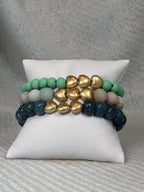 Tri-heart Green Stretchy Bracelet Set