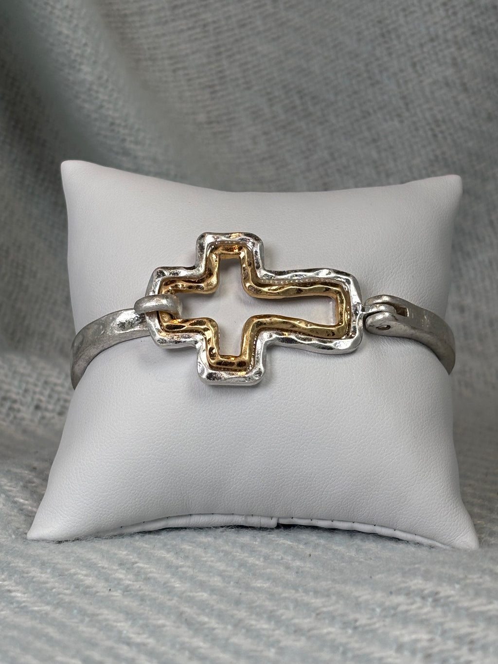 Hammered Silver with inset Gold Cross Bracelet