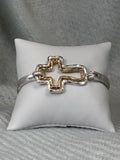 Hammered Silver with inset Gold Cross Bracelet