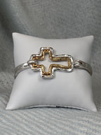 Hammered Silver with inset Gold Cross Bracelet