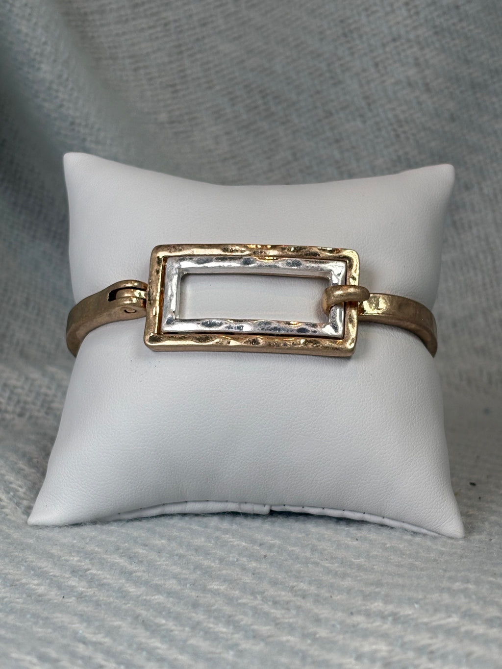 Hammered Gold with Silver Rectangle Bracelet