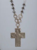 28 inch beaded necklace with hammered cross pendant