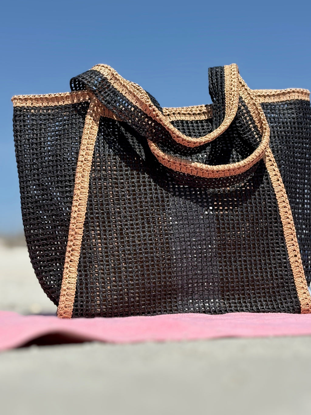 Black Rattan Beach Tote