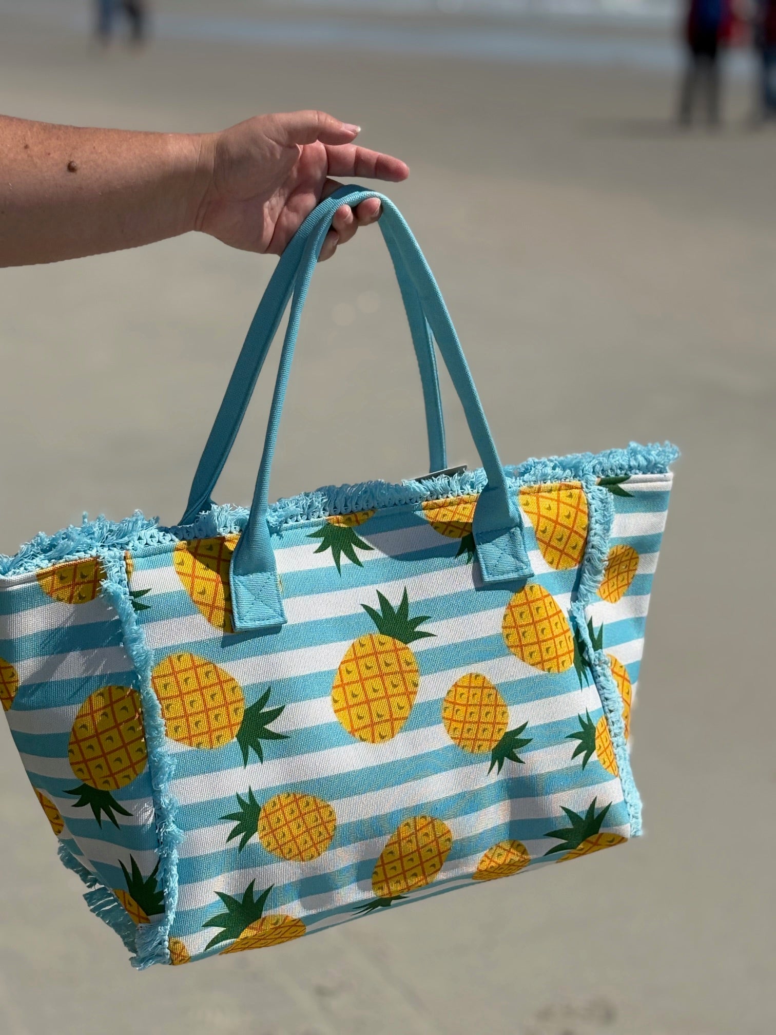Pineapple Blue and White Striped Tote