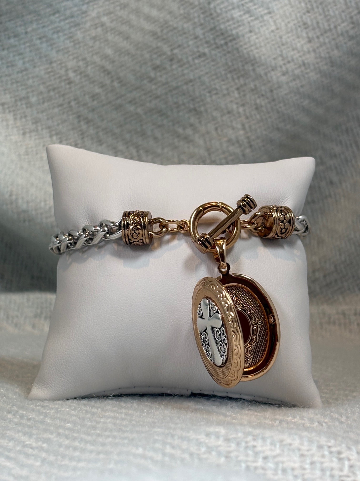 Gold and Silver Cross Locket Bracelet