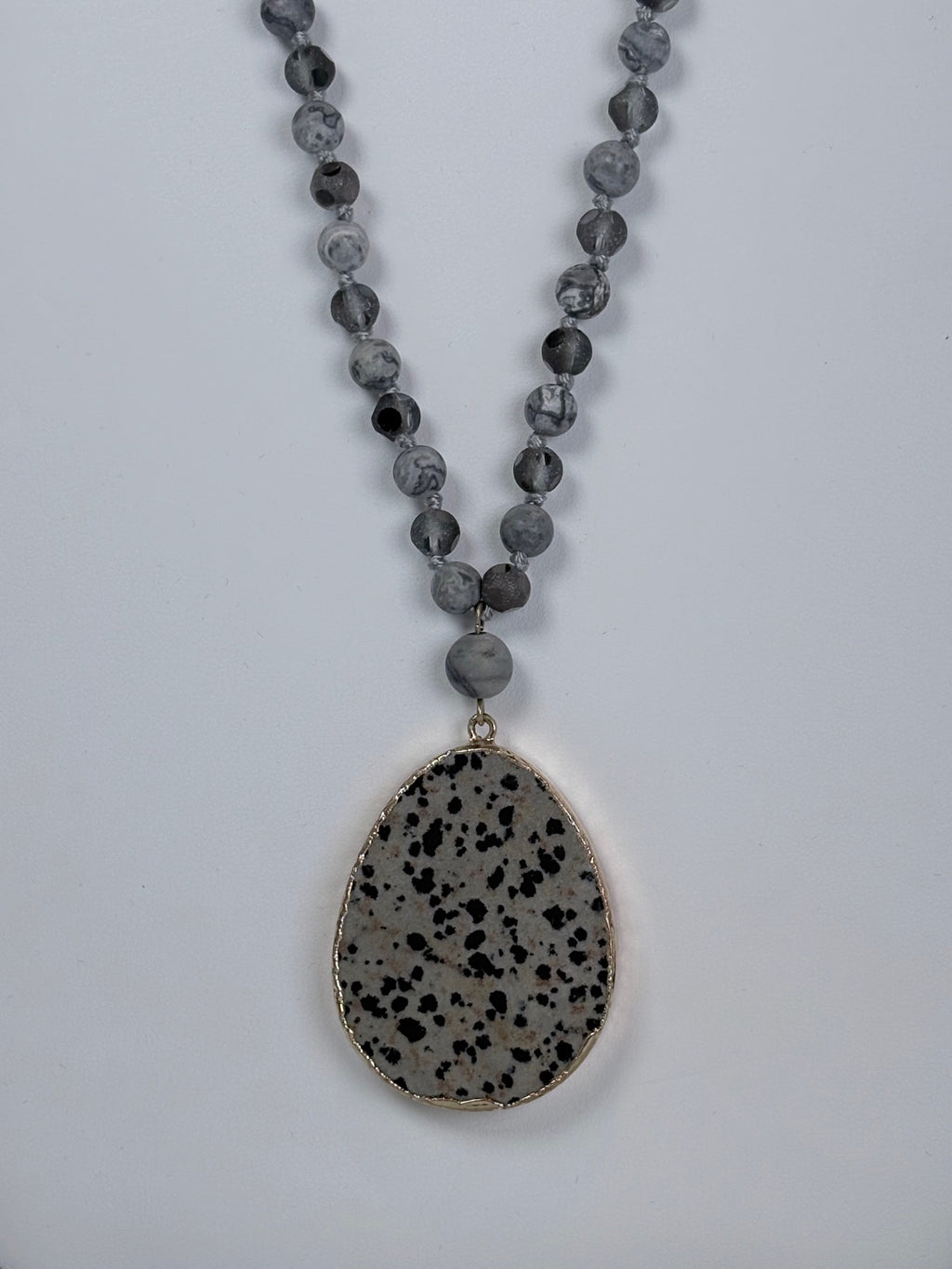 Dalmation Pendant with Stone Bead Necklace