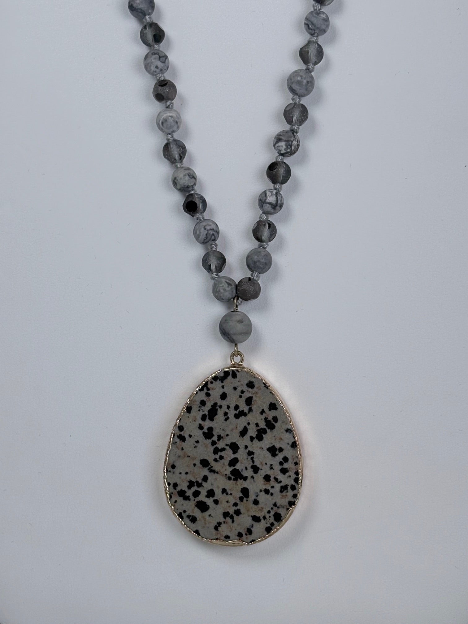 Dalmation Pendant with Stone Bead Necklace