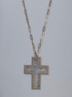 Gold with Silver Filagree Cross Necklace