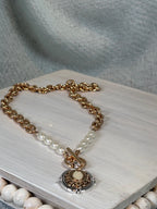 Designer Inspired Medallion with Opal and Pearl Necklace