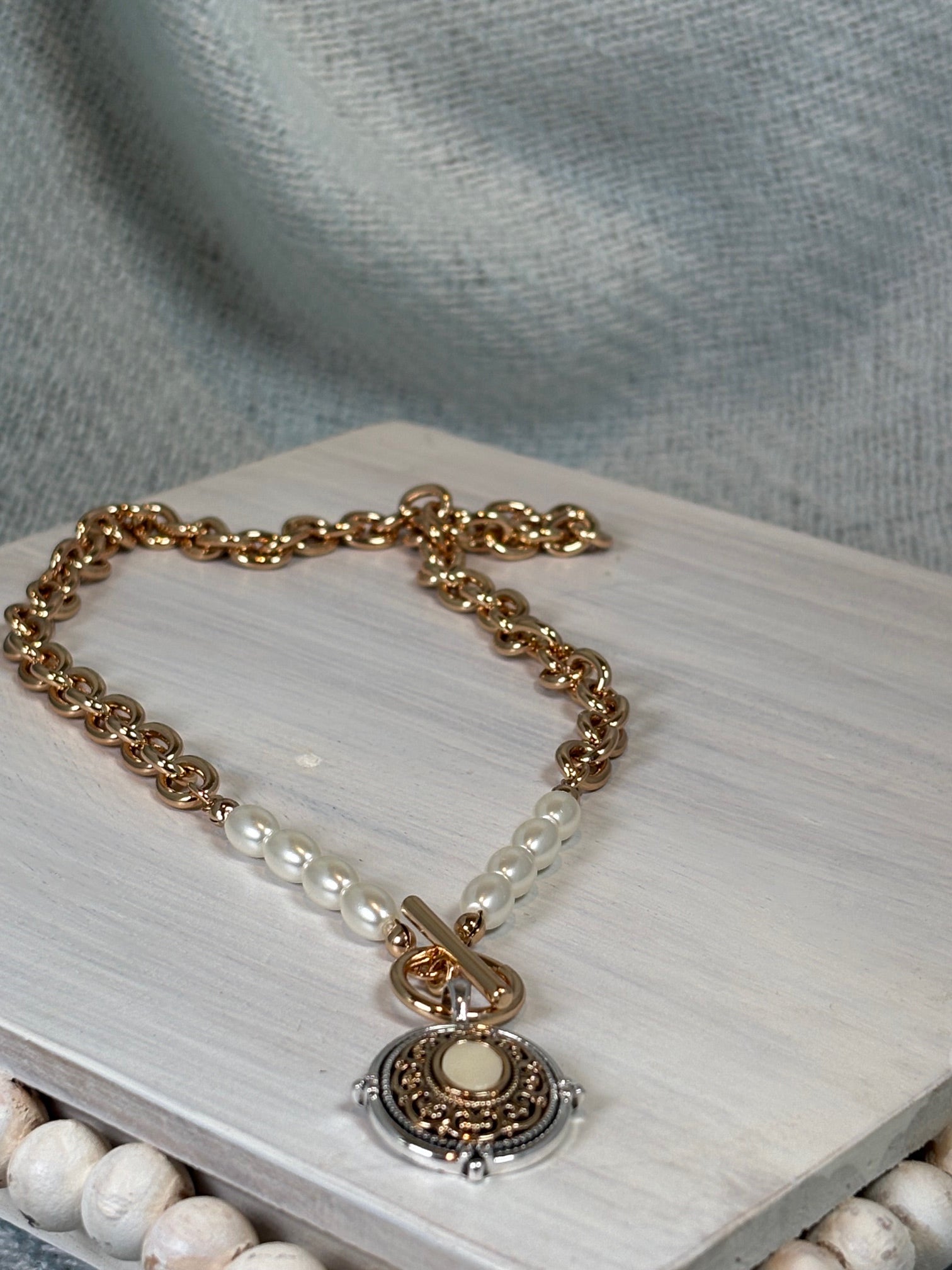 Designer Inspired Medallion with Opal and Pearl Necklace